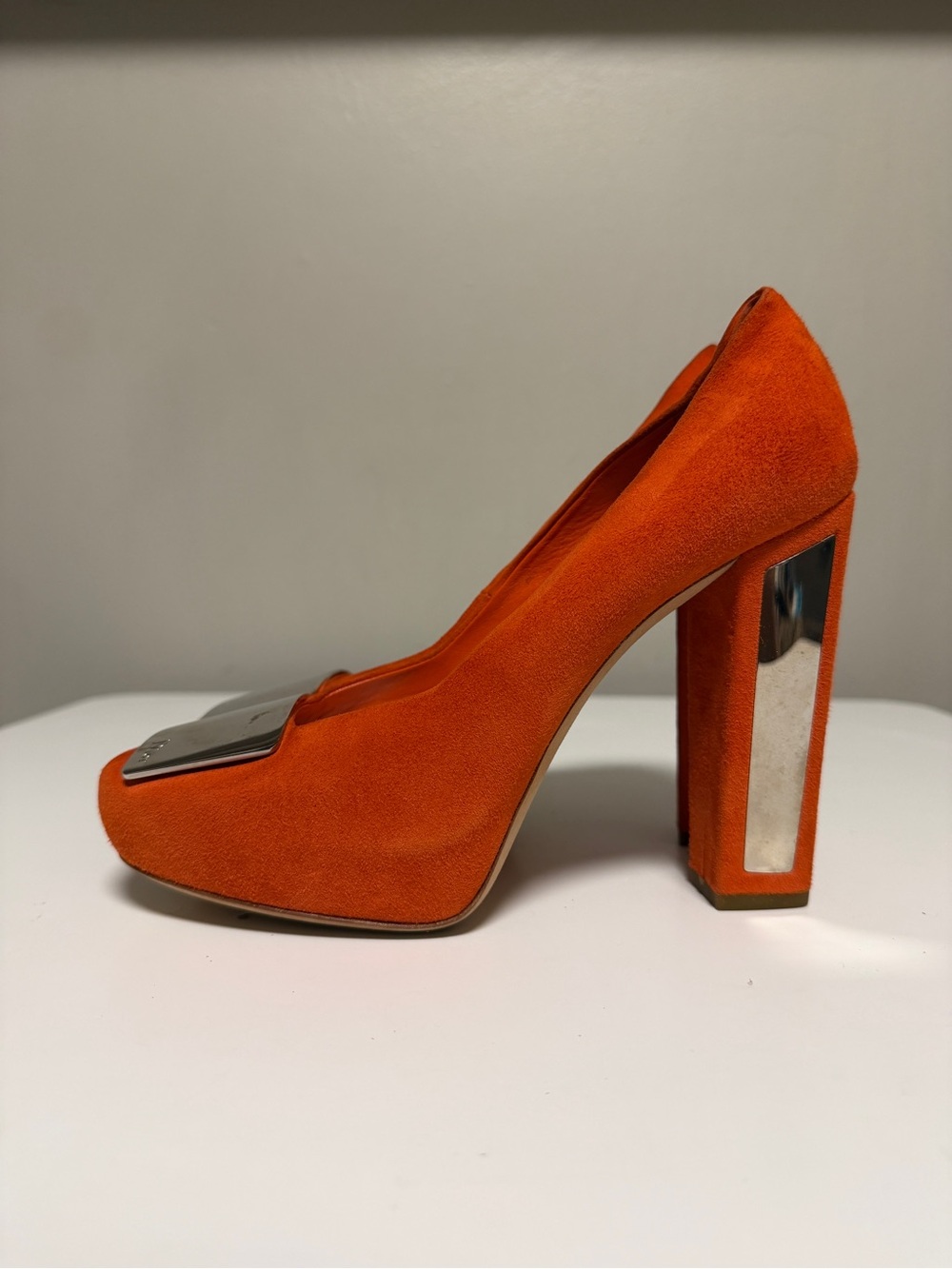Christian Dior Orange Metal Plate Block Heel Pumps Women’s EU 37 US 7